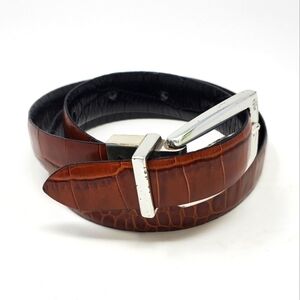 LAUREN RALPH LAUREN REVERSIBLE BLACK & BROWN TEXTURED ANIMAL PRINT BELT MEN OS